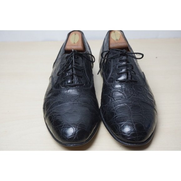 Salvatore Ferragamo Black Cap Toe Crocodile Alligator Dress Shoes Sz 10D main image 10